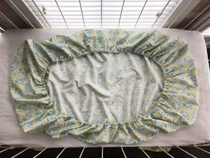 Yellow Floral Fitted Crib Sheet handmade heirloom nursery - High Cotton Textile