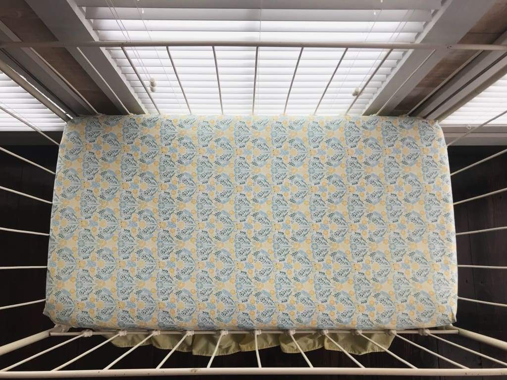 Yellow Floral Fitted Crib Sheet handmade heirloom nursery - High Cotton Textile