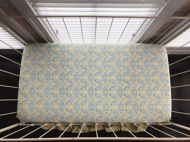 Yellow Floral Fitted Crib Sheet handmade heirloom nursery - High Cotton Textile