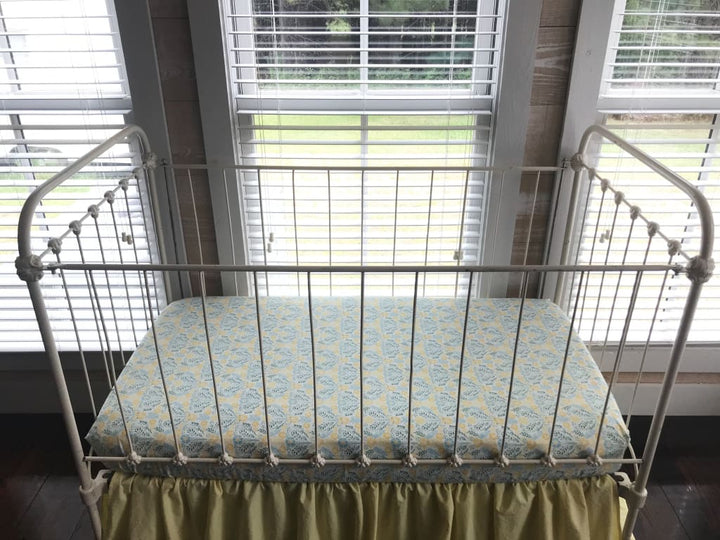 Yellow Floral Fitted Crib Sheet handmade heirloom nursery - High Cotton Textile