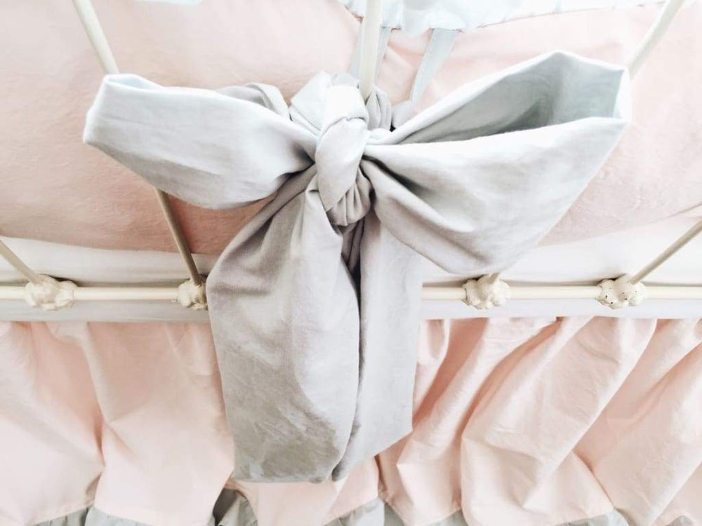 Zen Grey Large Crib Bow handmade heirloom nursery - High Cotton Textile