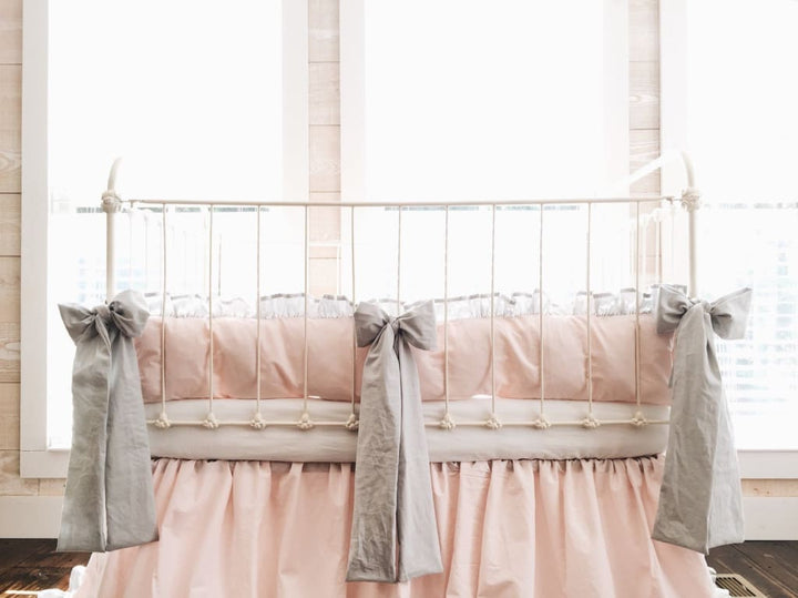Zen Grey Large Crib Bow handmade heirloom nursery - High Cotton Textile