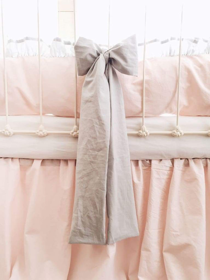 Large zen grey washed cotton crib bow sash