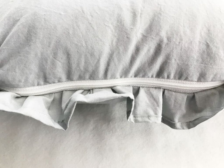 Zen Grey Ruffled Crib Pillow handmade heirloom nursery - High Cotton Textile