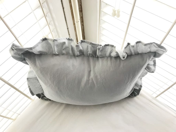 Zen Grey Ruffled Crib Pillow handmade heirloom nursery - High Cotton Textile