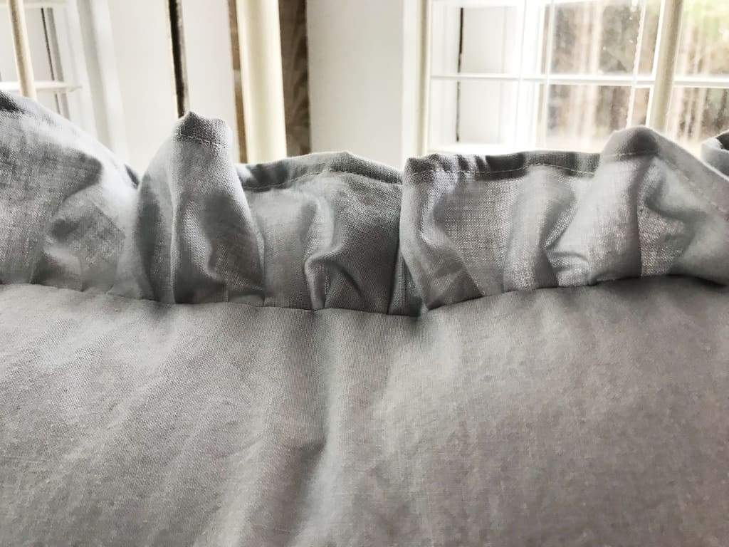 Zen Grey Ruffled Crib Pillow handmade heirloom nursery - High Cotton Textile